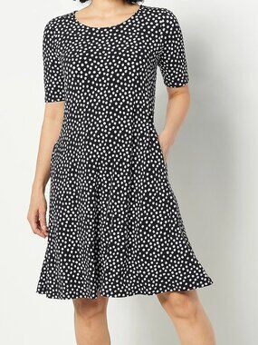 Susan Graver XL Fit & Flare Navy Polka Dot Dress NWOT